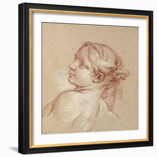 A Girl, Bust-Length, Her Head Tilted to the Left (Red and White Chalk on Light Brown Paper)-Francois Boucher-Framed Giclee Print