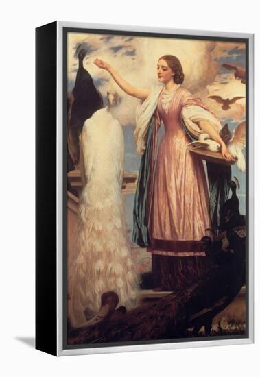 A Girl Feeding Peacocks-Frederick Leighton-Framed Stretched Canvas