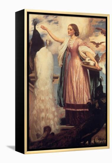 A Girl Feeding Peacocks-Frederick Leighton-Framed Stretched Canvas