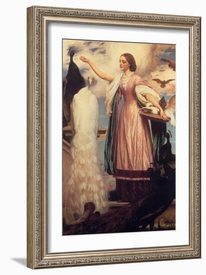 A Girl Feeding Peacocks-Frederick Leighton-Framed Art Print