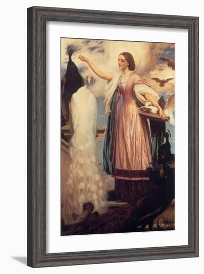 A Girl Feeding Peacocks-Frederick Leighton-Framed Art Print