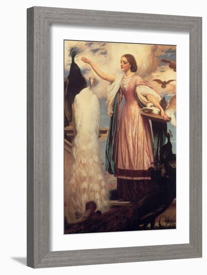 A Girl Feeding Peacocks-Frederick Leighton-Framed Art Print