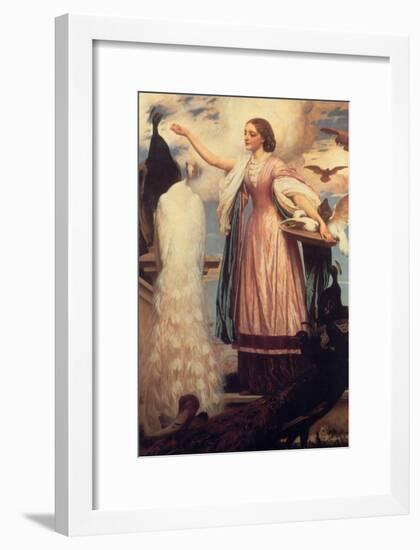 A Girl Feeding Peacocks-Frederick Leighton-Framed Art Print