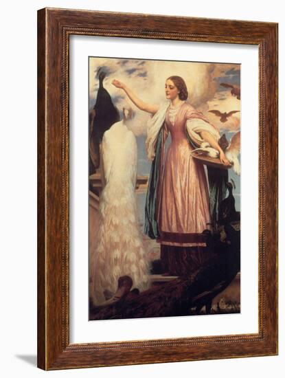 A Girl Feeding Peacocks-Frederick Leighton-Framed Art Print