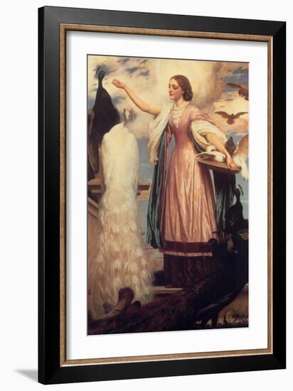 A Girl Feeding Peacocks-Frederick Leighton-Framed Art Print