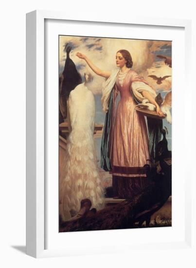 A Girl Feeding Peacocks-Frederick Leighton-Framed Art Print