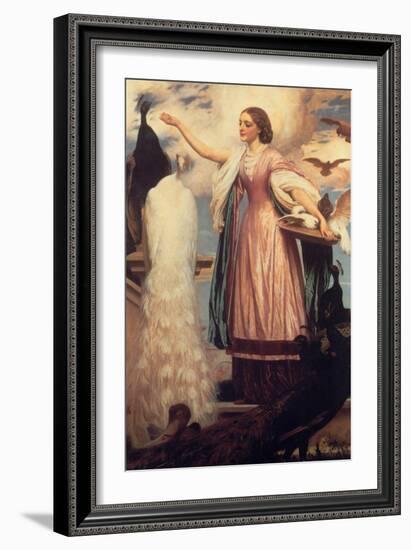 A Girl Feeding Peacocks-Frederick Leighton-Framed Art Print