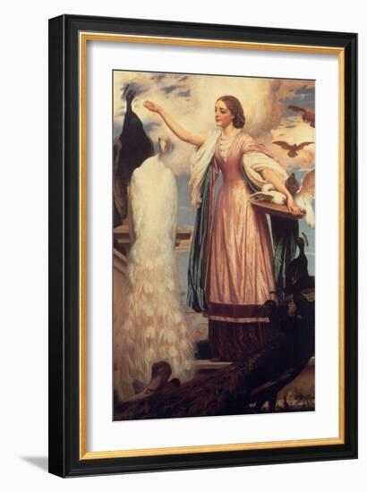 A Girl Feeding Peacocks-Frederick Leighton-Framed Art Print