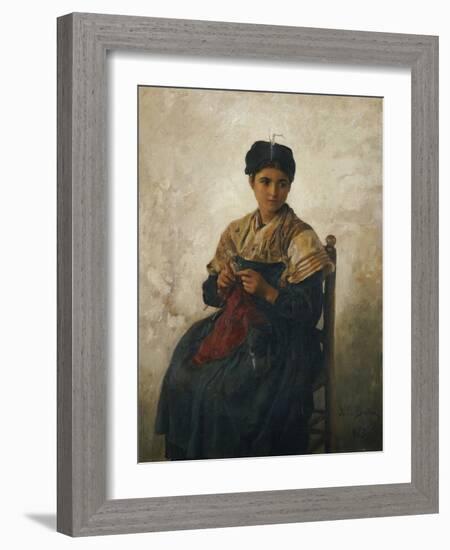 A Girl Knitting, 1873-Jules Breton-Framed Giclee Print