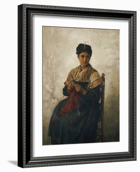 A Girl Knitting, 1873-Jules Breton-Framed Giclee Print