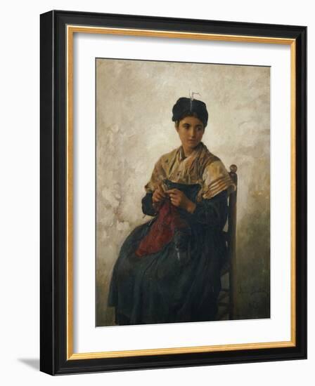 A Girl Knitting, 1873-Jules Breton-Framed Giclee Print