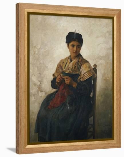 A Girl Knitting, 1873-Jules Breton-Framed Premier Image Canvas