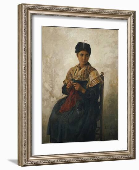 A Girl Knitting, 1873-Jules Breton-Framed Giclee Print