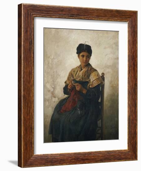 A Girl Knitting, 1873-Jules Breton-Framed Giclee Print