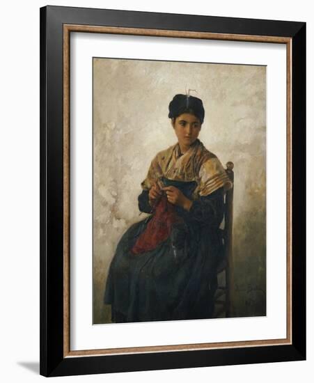 A Girl Knitting, 1873-Jules Breton-Framed Giclee Print