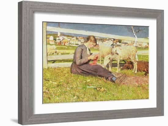 A Girl Knitting, 1888-Giovanni Segantini-Framed Giclee Print