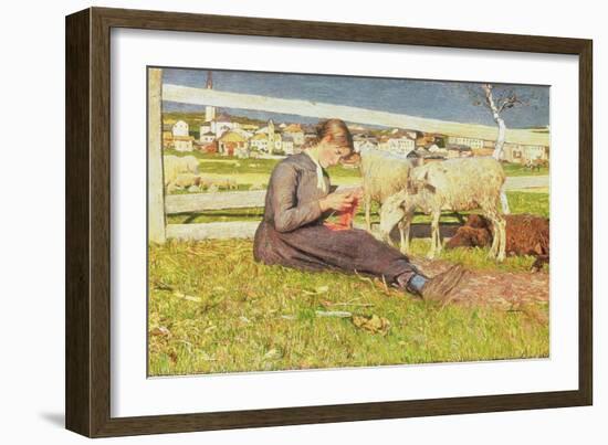 A Girl Knitting, 1888-Giovanni Segantini-Framed Giclee Print