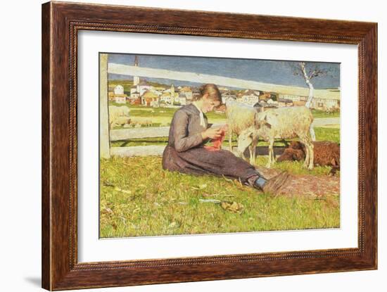 A Girl Knitting, 1888-Giovanni Segantini-Framed Giclee Print