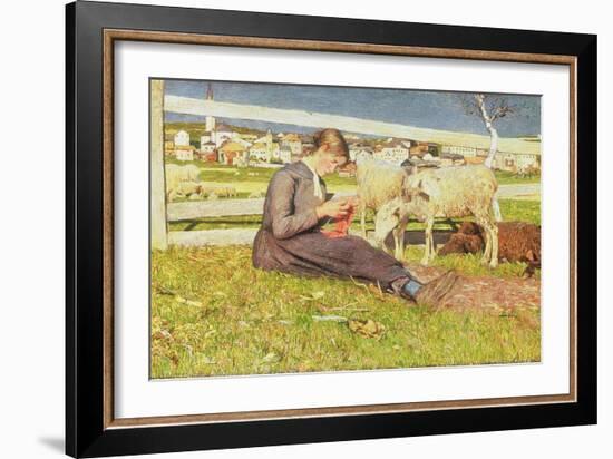 A Girl Knitting, 1888-Giovanni Segantini-Framed Giclee Print