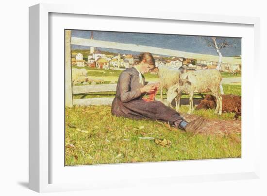 A Girl Knitting, 1888-Giovanni Segantini-Framed Giclee Print