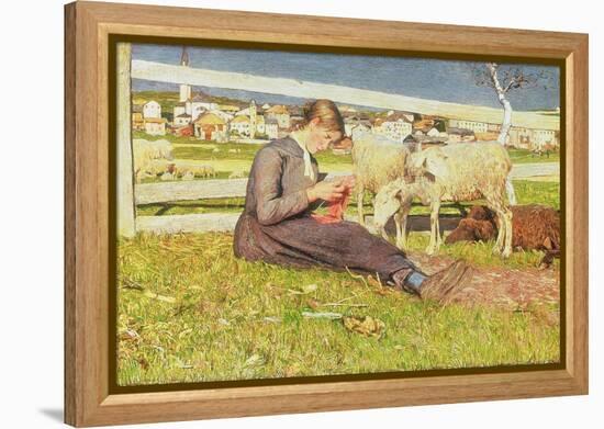 A Girl Knitting, 1888-Giovanni Segantini-Framed Premier Image Canvas