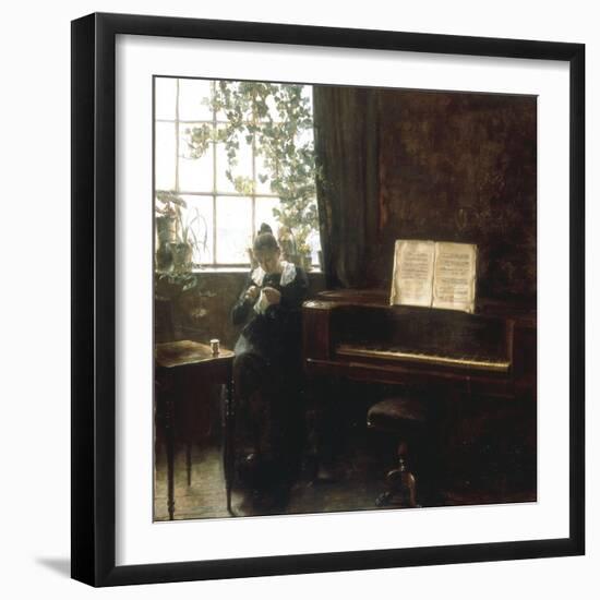 A Girl Knitting by the Window-Carl Holsoe-Framed Giclee Print