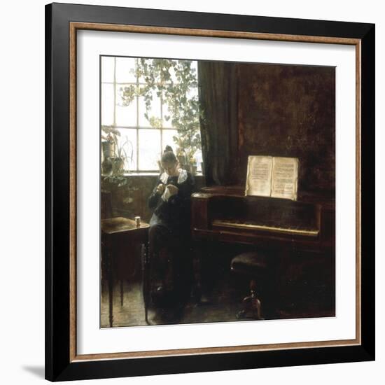 A Girl Knitting by the Window-Carl Holsoe-Framed Giclee Print