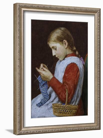 A Girl Knitting-Albert Anker-Framed Giclee Print