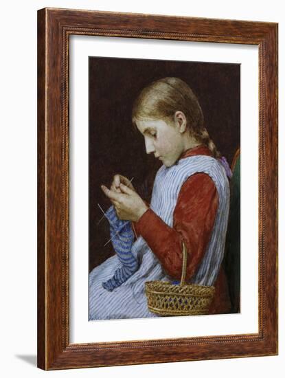 A Girl Knitting-Albert Anker-Framed Giclee Print