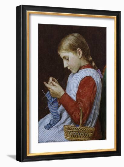 A Girl Knitting-Albert Anker-Framed Giclee Print