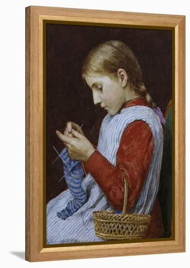 A Girl Knitting-Albert Anker-Framed Premier Image Canvas