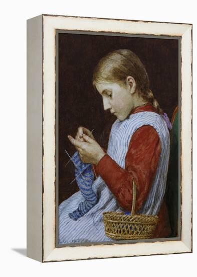 A Girl Knitting-Albert Anker-Framed Premier Image Canvas