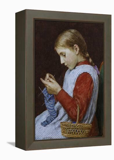 A Girl Knitting-Albert Anker-Framed Premier Image Canvas