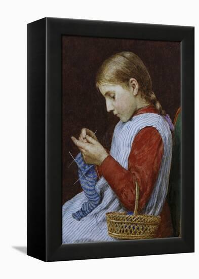 A Girl Knitting-Albert Anker-Framed Premier Image Canvas