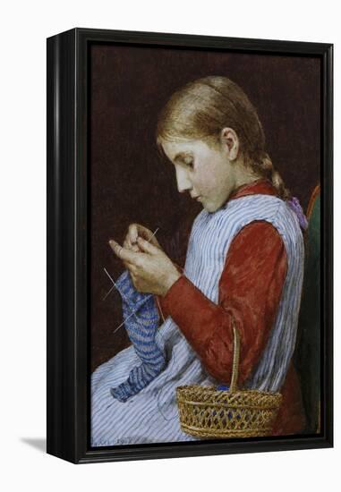 A Girl Knitting-Albert Anker-Framed Premier Image Canvas