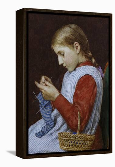 A Girl Knitting-Albert Anker-Framed Premier Image Canvas