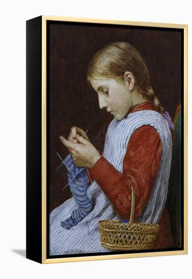 A Girl Knitting-Albert Anker-Framed Premier Image Canvas