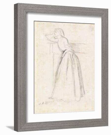 A Girl Leaning on a Mantelpiece (Pencil on Paper)-William Holman Hunt-Framed Giclee Print