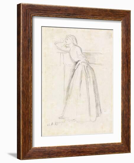 A Girl Leaning on a Mantelpiece (Pencil on Paper)-William Holman Hunt-Framed Giclee Print