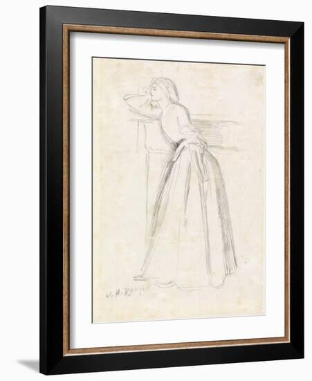 A Girl Leaning on a Mantelpiece (Pencil on Paper)-William Holman Hunt-Framed Giclee Print