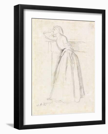 A Girl Leaning on a Mantelpiece (Pencil on Paper)-William Holman Hunt-Framed Giclee Print