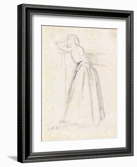 A Girl Leaning on a Mantelpiece (Pencil on Paper)-William Holman Hunt-Framed Giclee Print