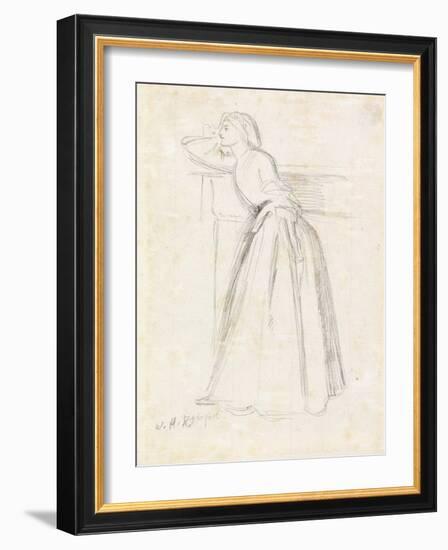 A Girl Leaning on a Mantelpiece (Pencil on Paper)-William Holman Hunt-Framed Giclee Print