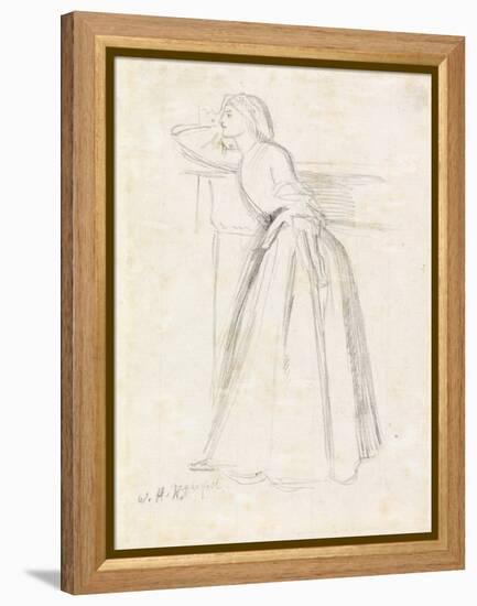 A Girl Leaning on a Mantelpiece (Pencil on Paper)-William Holman Hunt-Framed Premier Image Canvas