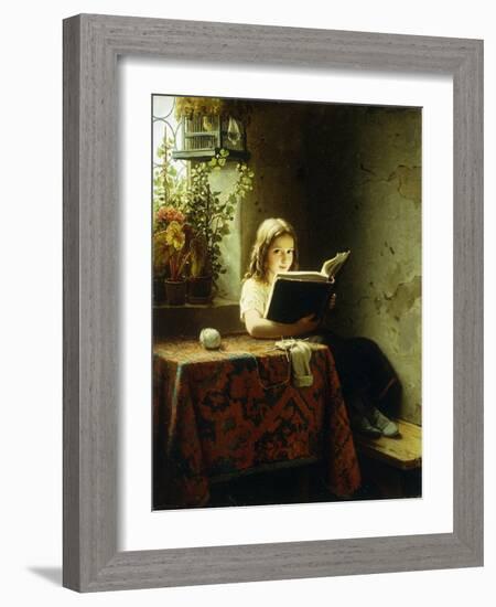 A Girl Reading; Das Lesende Madchen, 1871-Johann Georg Meyer-Framed Giclee Print