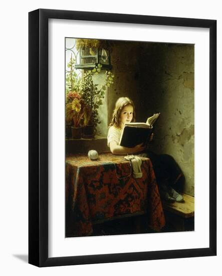 A Girl Reading; Das Lesende Madchen, 1871-Johann Georg Meyer-Framed Giclee Print