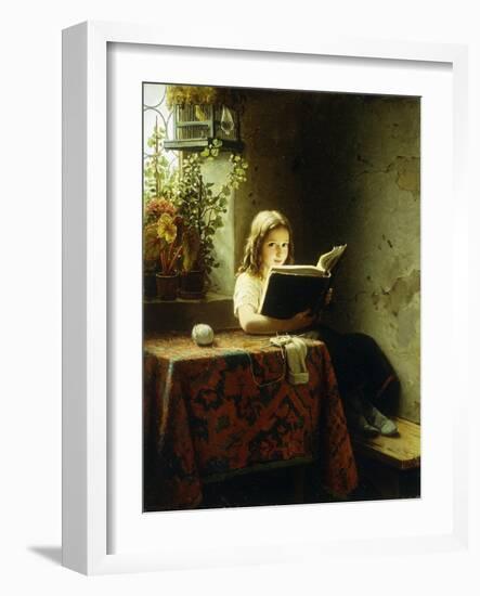 A Girl Reading; Das Lesende Madchen, 1871-Johann Georg Meyer-Framed Giclee Print