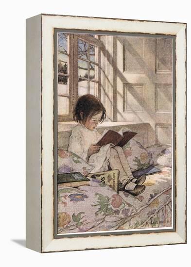 A Girl Reading, from 'A Child's Garden of Verses' by Robert Louis Stevenson, Published 1885-Jessie Willcox-Smith-Framed Premier Image Canvas