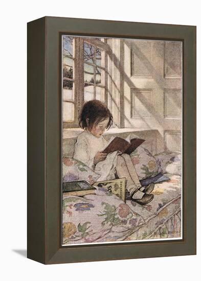 A Girl Reading, from 'A Child's Garden of Verses' by Robert Louis Stevenson, Published 1885-Jessie Willcox-Smith-Framed Premier Image Canvas