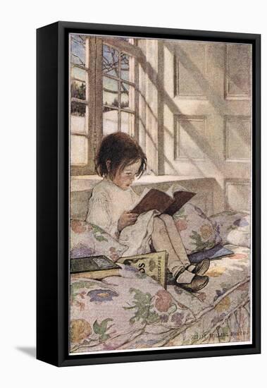 A Girl Reading, from 'A Child's Garden of Verses' by Robert Louis Stevenson, Published 1885-Jessie Willcox-Smith-Framed Premier Image Canvas